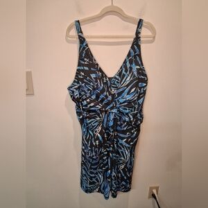 New Bloomchic Size 22/24 Blue Black  Print One Piece Swimsuit